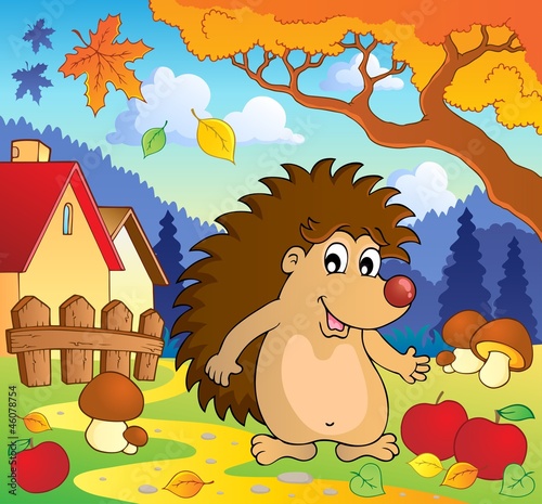 Naklejka dekoracyjna Autumn scene with hedgehog 1