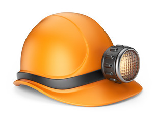 Miner helmet with lamp. 3D Icon isolated on white background