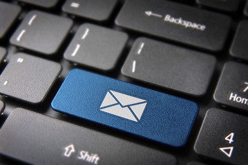 Wall Mural - blue keyboard key contact us, web business background