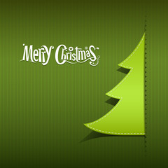 Merry Christmas ribbon paper green tree design