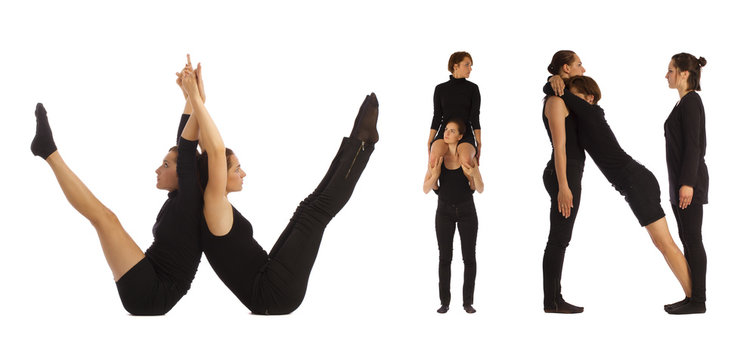 Black dressed people forming WIN word over white