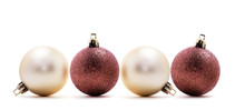 Four Christmas Balls In Line, Isolated On White Background