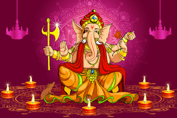 Canvas Print - vector illustration of Lord Ganesha for Deepawali