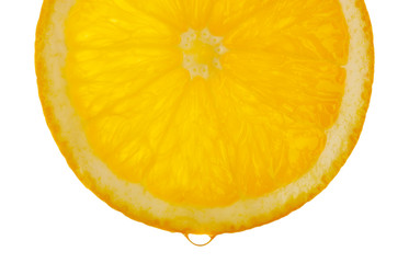 Wall Mural - Slice of orange with drop, isolated on white