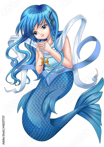 Plakat na zamówienie Manga style illustration of zodiac symbol, Pisces