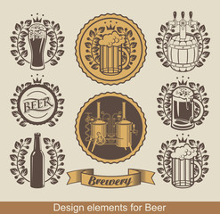 Wall Mural - set of beer emblem with laurel wreath