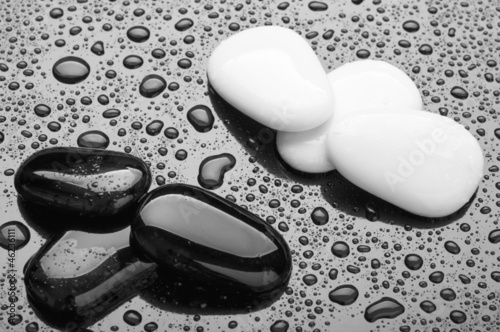 Fototapeta stones of black and white pebbles with water drops