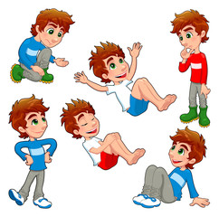 Wall Mural - Boy in different poses.  Vector isolated characters.