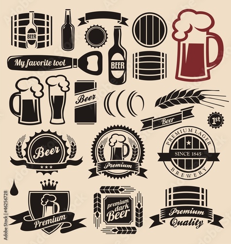 Obraz w ramie Beer icons, labels, signs, logo designs and design elements