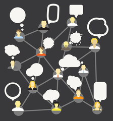 Poster - Abstract network scheme. Different people with speech bubbles.