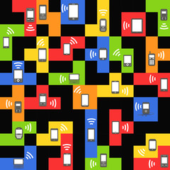 Poster - Abstract style modern and vintage mobile gadgets on color blocks
