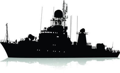 Vector silhouette of the military ship on a white background