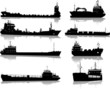 Set of silhouettes of the sea cargo ships