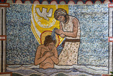 Fototapeta  - Tile mosaic of Jesus baptising in river