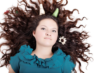 Sticker - glamorous portrait of a girl with curly horns