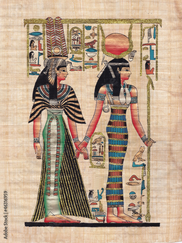 Fototapeta na wymiar Scene from egyptian mythology painted on papyrus