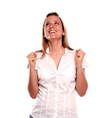 Happy young woman celebrating a victory