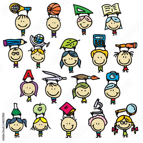 Set Of Happy Doodle Kids Go Back To School Stock Vector Adobe Stock
