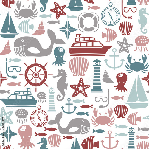 Nowoczesny obraz na płótnie seamless pattern with sea icons