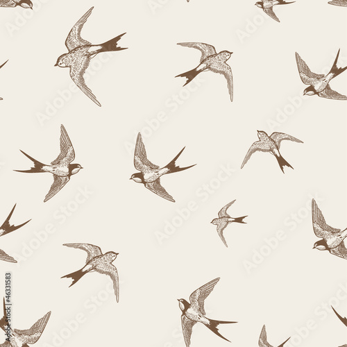 Fototapeta dla dzieci vintage pattern with white little swallows