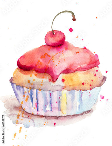 Naklejka dekoracyjna Watercolor illustration of cake