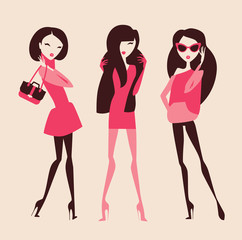 Wall Mural - fashion girls in pink