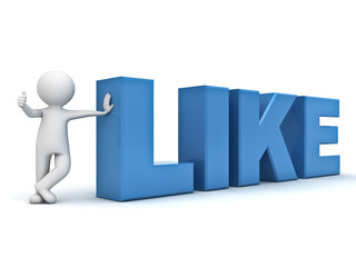 Aufkleber - 3d man showing thumb up with blue word like over white