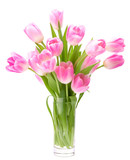 Fototapeta Tulipany - Pink tulips bouquet in vase isolated on white background