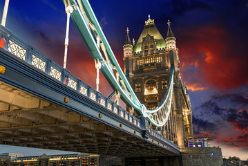 Sticker - Famous Tower Bridge at night, seen from Tower of London Area, UK