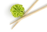 Fototapeta  - Wooden chopsticks and wasabi isolated