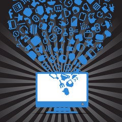 Aufkleber - Abstract media icons falling down to the monitor