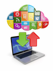 Aufkleber - cloud computing. laptop and icons software.