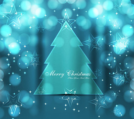 Sticker - merry christmas tree bright colorful blue Vector background