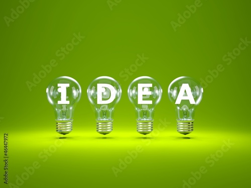 word idea inside light bulbs on green background buy this stock