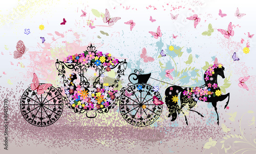 Naklejka ścienna vintage floral carriage