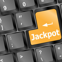 Poster - key on a computer keyboard with the words jackpot