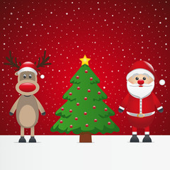 Poster - santa claus reindeer and snowman winter snowy