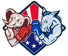 Democrat Donkey Republican Elephant Mascot Boxing
