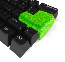 keyboard with enter button in green grass