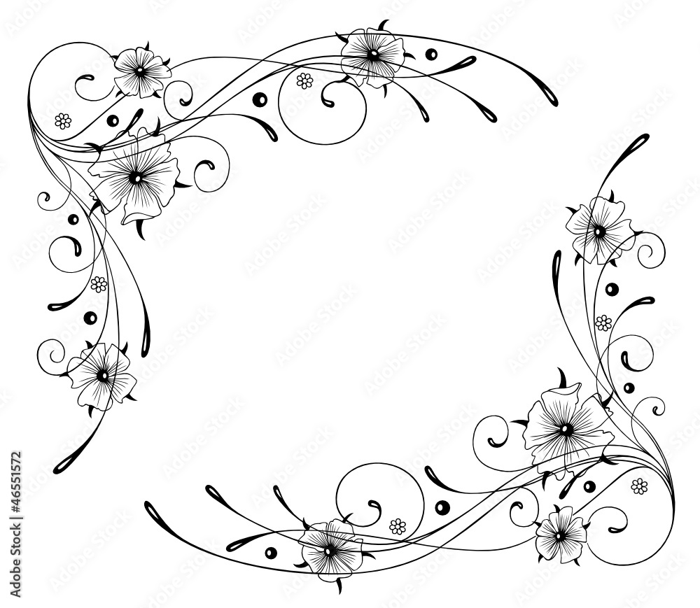 Stock-Vektorgrafik „Ranke, Blumen, Rahmen, Kalligraphie, filigran“
