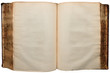 very ancient book open on empty sheets pure white background