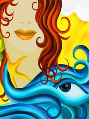 Wall Mural - viso di donna con capelli castani