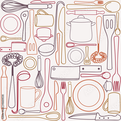 Nowoczesny obraz na płótnie Kitchen utensils - seamless pattern