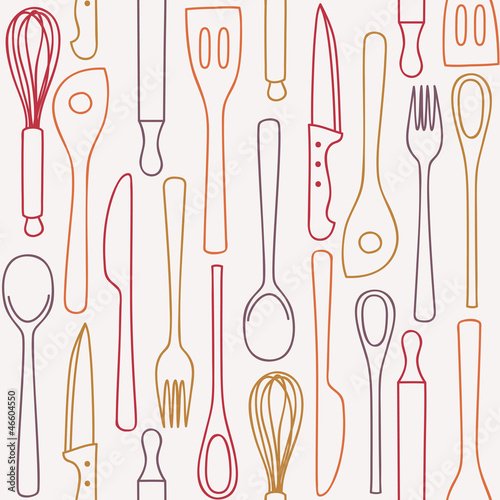 Nowoczesny obraz na płótnie Kitchen utensils - seamless pattern