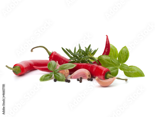 Naklejka nad blat kuchenny Papryczki chili i inne przyprawy 