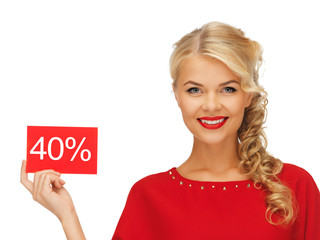 Sticker - lovely woman in red dress with discount card