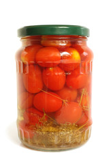 Cherry tomatoes canned in glass jar