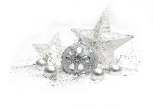 Silver Christmas Bauble On White Background