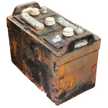 Rusty Old Car Battery Isolated On White