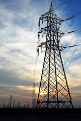 Ravenna, transmission lines at sunset.